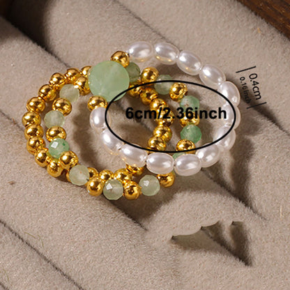 Sunlit Soul – 3-Piece Natural Red Agate & Pearl Stretch Ring Set