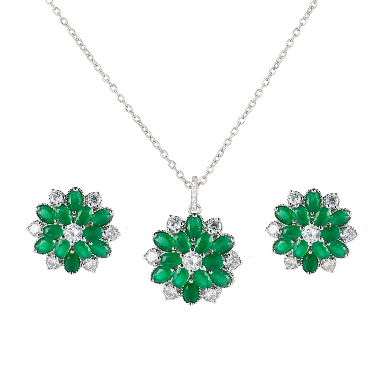 Floral Charm – Clip-On Earrings & Zircon Pendant Set (No Piercing Needed)
