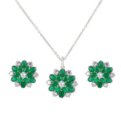Floral Charm – Clip-On Earrings & Zircon Pendant Set (No Piercing Needed)