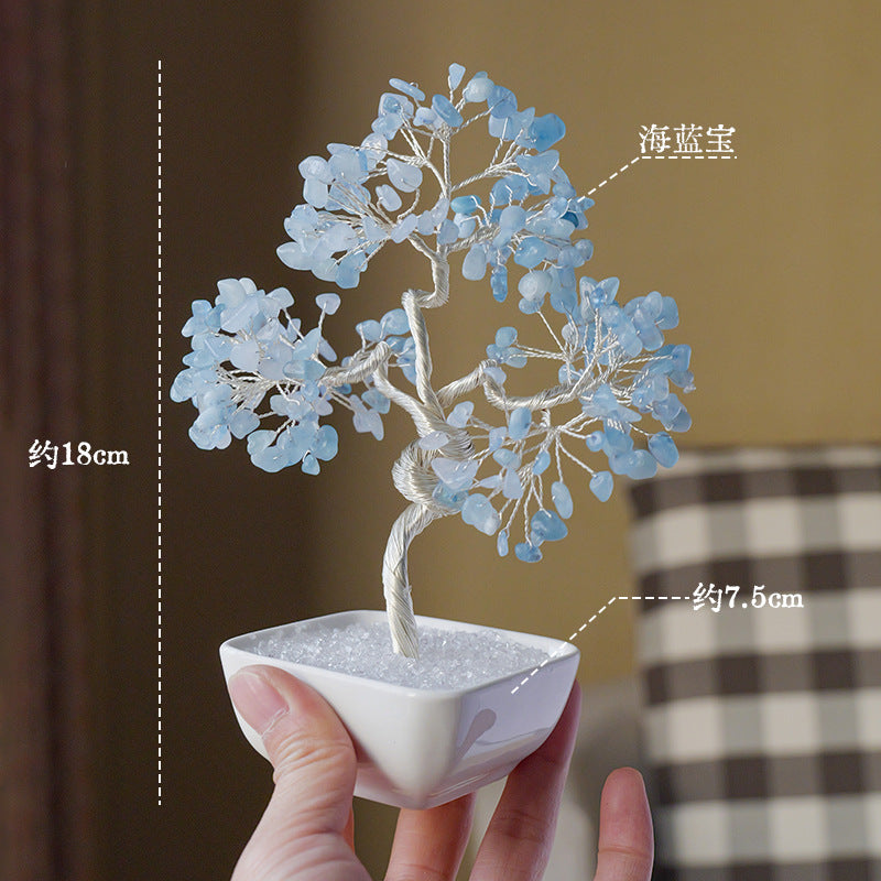 Natural Aquamarine Crystal Money Tree – Feng Shui Tree of Life for Prosperity & Harmony