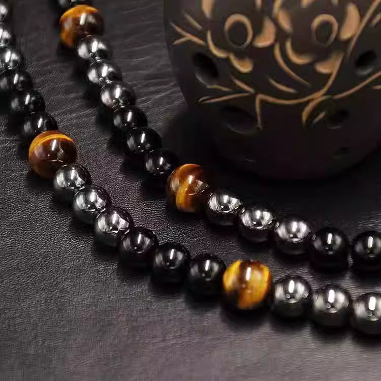 BAZI Customized Necklace, Tiger's Eye stone & Obsidian Necklace