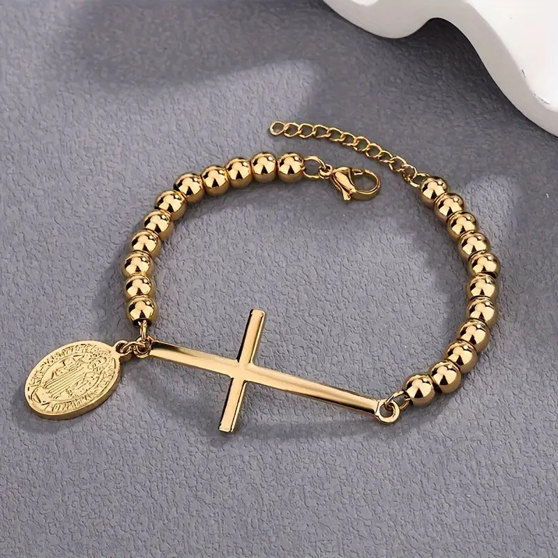 Stainless Steel Rosary Bead Bracelet