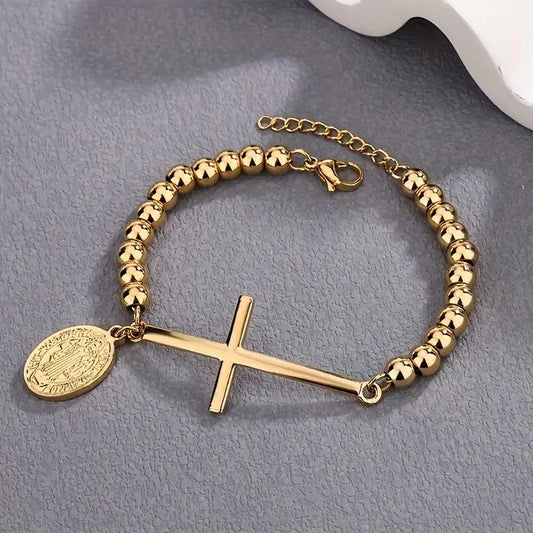 Stainless Steel Rosary Bead Bracelet