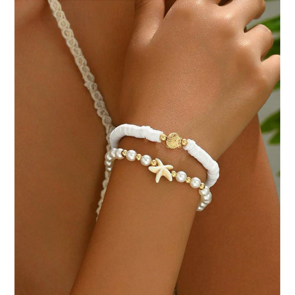Starfish & Shell Pearl Beaded Bracelet