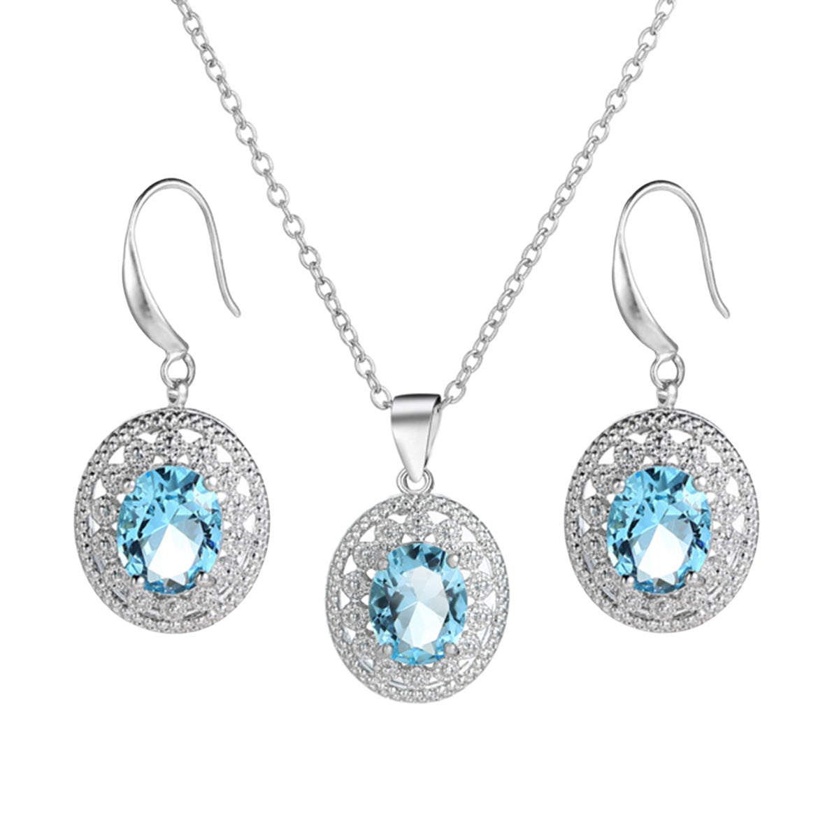 Blue Topaz Stainless Steel Pendant & Earrings Set – Luxury Valentine’s Gift