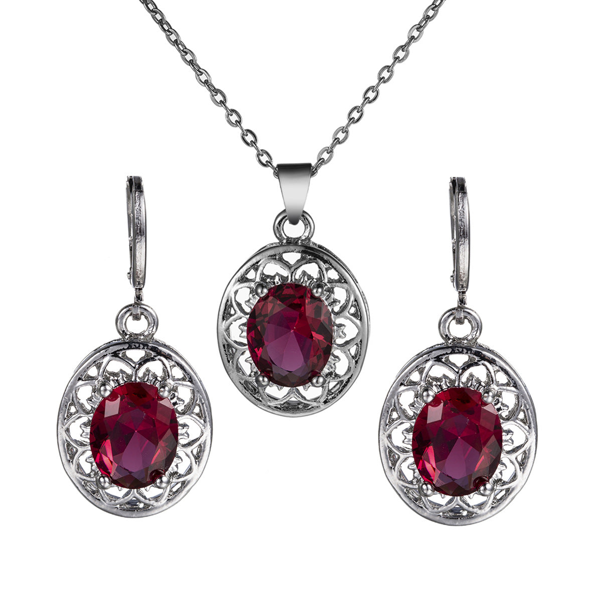 Sacred Bloom – Egg Crystal Earrings & Hollow Petal Pendant Necklace