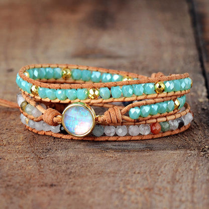 Double-Sided Multicolor Agate Beaded Wrap Bracelet | Spiritual Healing Energy Jewelry