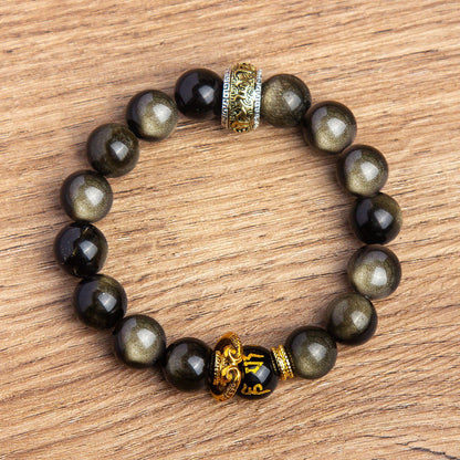Wukong Silver Sheen Obsidian Bracelet · Mantra Energy Beads for Couples