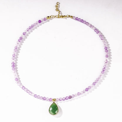 Amethyst, Apatite & Serpentine Gemstone Necklace – Summer Elegance with Energy Harmony