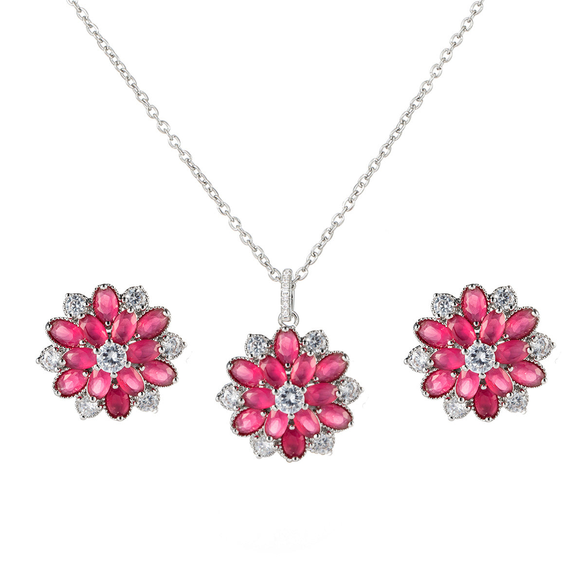Floral Charm – Clip-On Earrings & Zircon Pendant Set (No Piercing Needed)