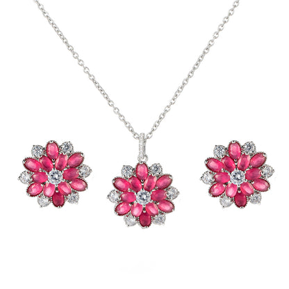 Floral Charm – Clip-On Earrings & Zircon Pendant Set (No Piercing Needed)