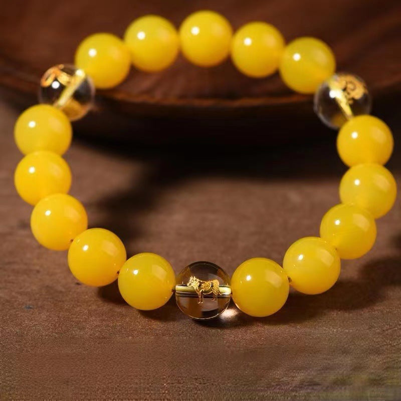 Bazi Customized Yellow Agate & White Crystal Bracelet