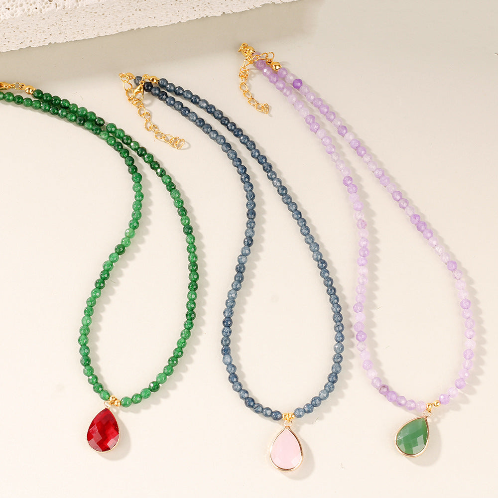 Amethyst, Apatite & Serpentine Gemstone Necklace – Summer Elegance with Energy Harmony