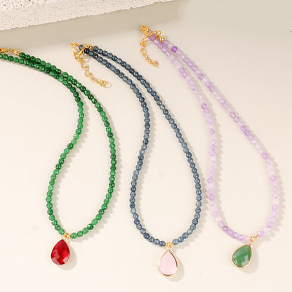 Amethyst, Apatite & Serpentine Gemstone Necklace – Summer Elegance with Energy Harmony