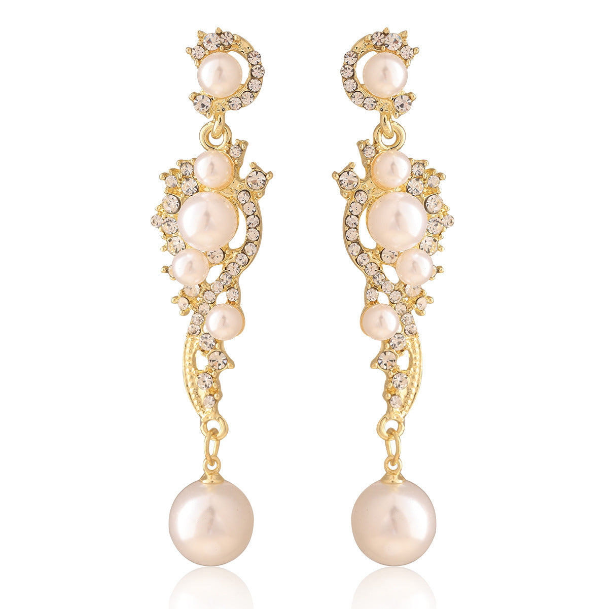 Geometric CZ Pavé Pearl Drop Earrings – Oriental Energy Elegance