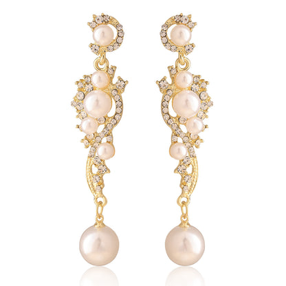 Geometric CZ Pavé Pearl Drop Earrings – Oriental Energy Elegance