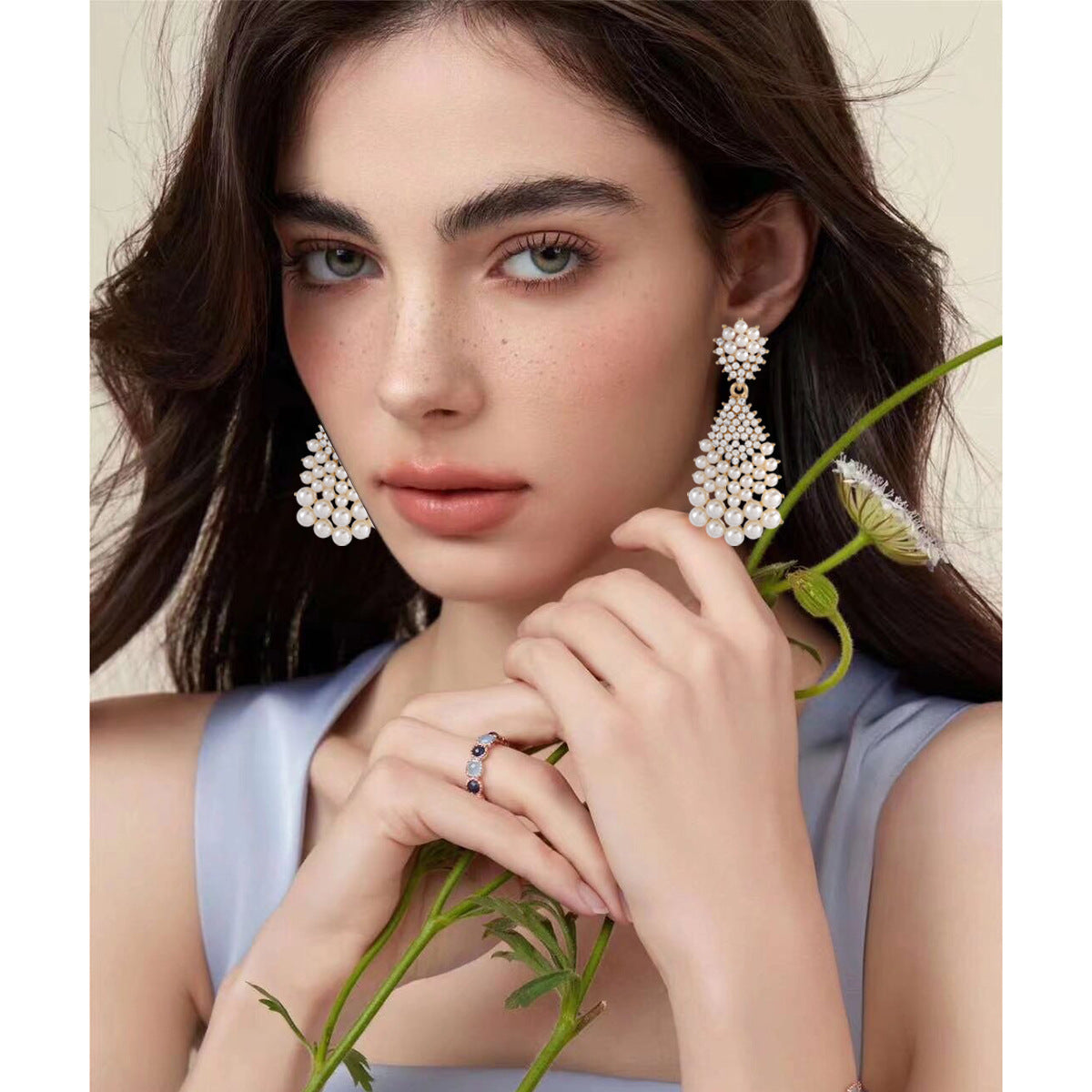 Geometric CZ Pavé Pearl Drop Earrings – Oriental Energy Elegance