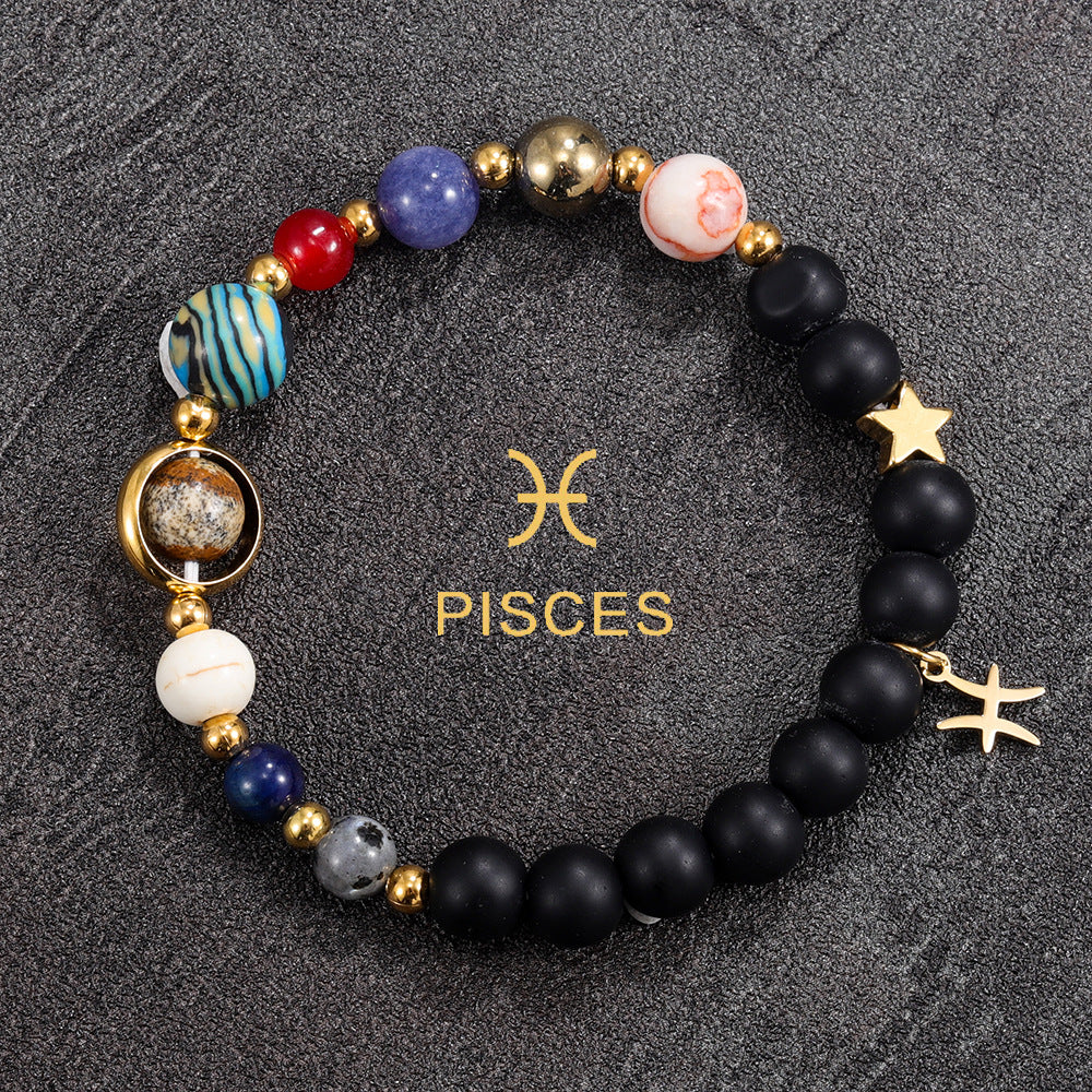 Pisces Zodiac Planet Bracelet – Handmade Natural Crystals for Intuition & Compassion