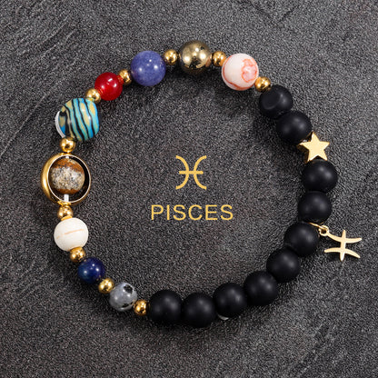 Pisces Zodiac Planet Bracelet – Handmade Natural Crystals for Intuition & Compassion