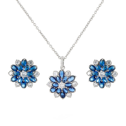 Zircon Flower Jewelry Set – No Piercing Clip-On Earrings & Pendant Necklace