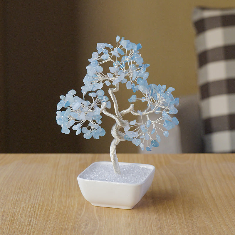 Natural Aquamarine Crystal Money Tree – Feng Shui Tree of Life for Prosperity & Harmony