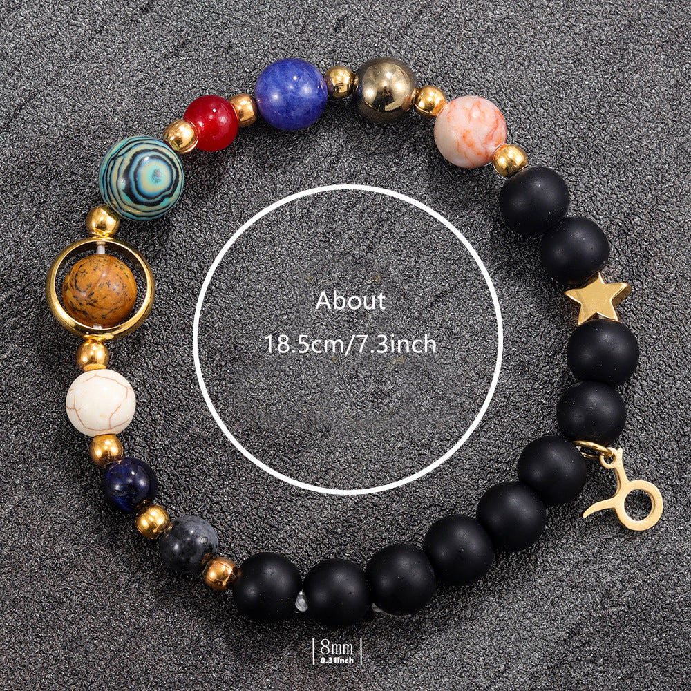 Gemini Zodiac Planet Bracelet – Natural Crystal Beads for Couples