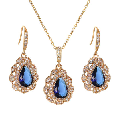 Sapphire Veil – Blue Zircon Drop Earrings & Necklace Set