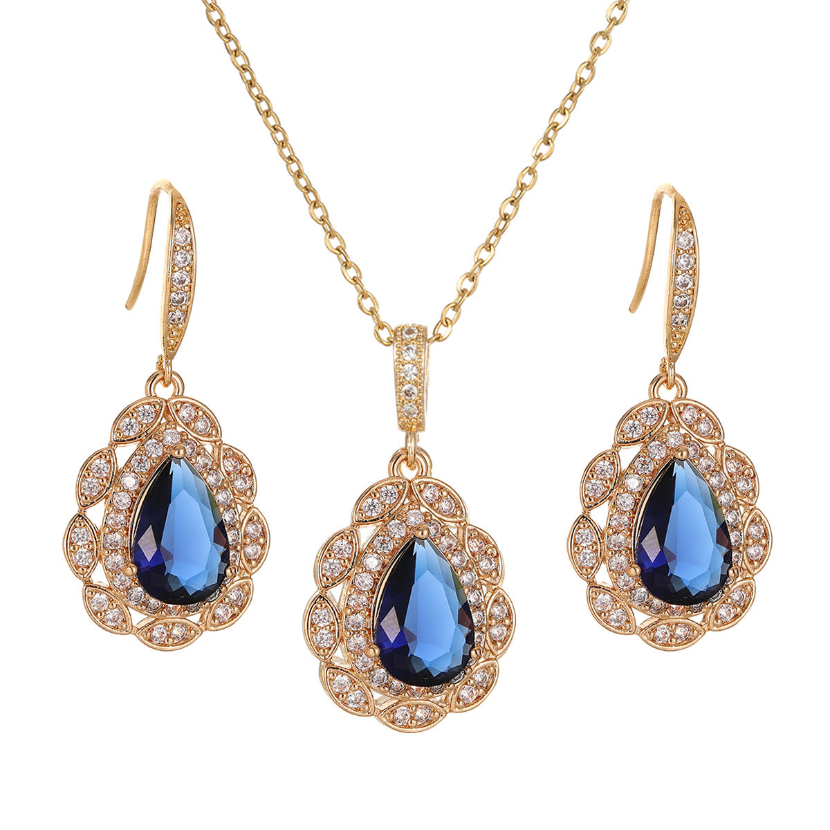 Sapphire Veil – Blue Zircon Drop Earrings & Necklace Set