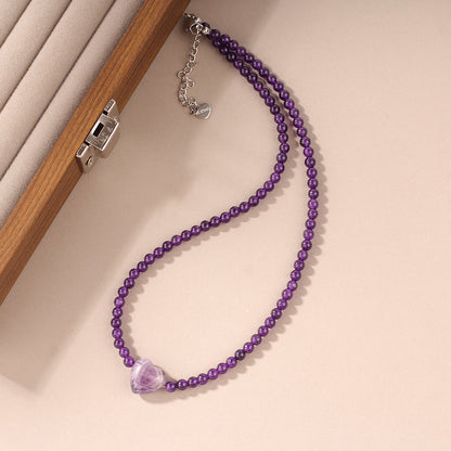 Heart Gemstone Quartet Necklace – Rose Quartz, Tiger Eye, Blue Lace Agate & Amethyst