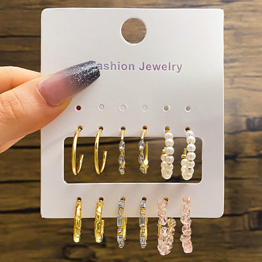Elegance in Nine – Pearl & Butterfly Stud Earrings Set