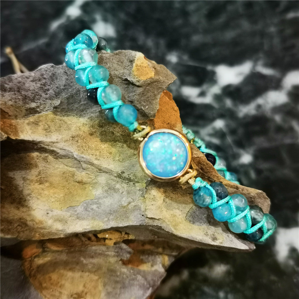 Blue Agate Bracelet with Blue Opal | Meditation & Healing Energy Jewelry