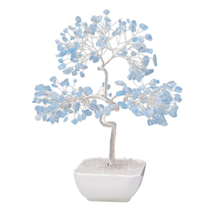 Natural Aquamarine Crystal Money Tree – Feng Shui Tree of Life for Prosperity & Harmony