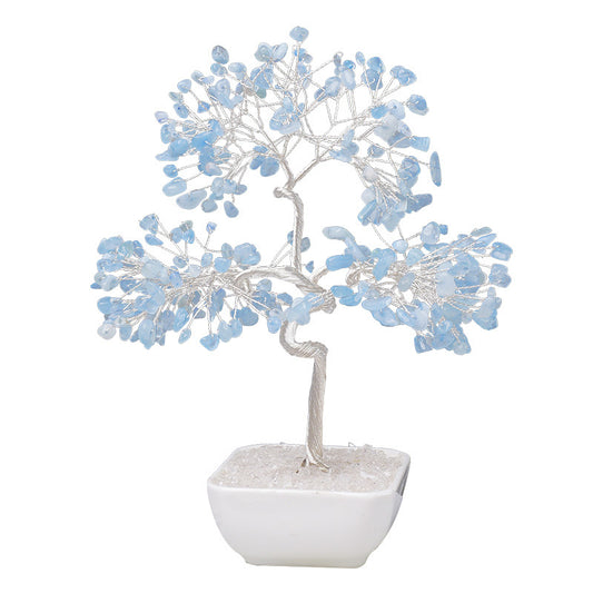 Natural Aquamarine Crystal Money Tree – Feng Shui Tree of Life for Prosperity & Harmony