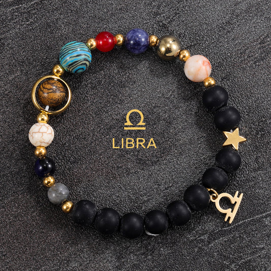 Libra Zodiac Planet Bracelet – Handmade Crystal Beads for Harmony & Love