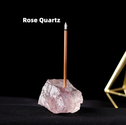 Natural Rose Amethyst & Citrine Crystal Incense Holder with Gemstone Chips – Sacred Meditation Burner
