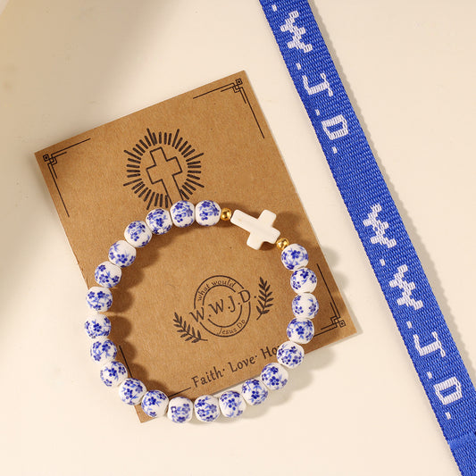 Ceramic Bead Bracelet – 8mm Faith & Healing Cross Wristband