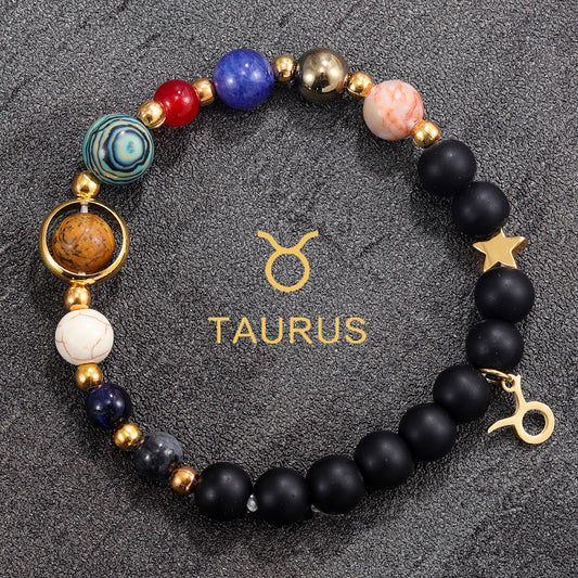 Taurus Zodiac Planet Bracelet – Handmade Crystal Beads for Strength & Love
