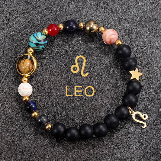 Leo Zodiac Planet Bracelet – Handmade Crystal Beads for Confidence & Passion