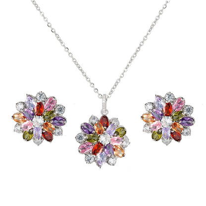 Floral Charm – Clip-On Earrings & Zircon Pendant Set (No Piercing Needed)
