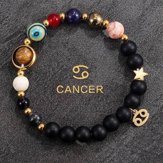 Cancer Zodiac Planet Bracelet – Handmade Crystal Beads for Love & Protection