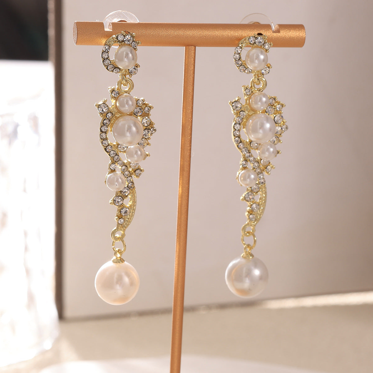 Geometric CZ Pavé Pearl Drop Earrings – Oriental Energy Elegance