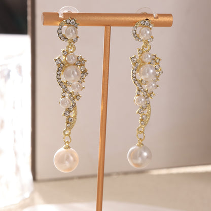 Geometric CZ Pavé Pearl Drop Earrings – Oriental Energy Elegance