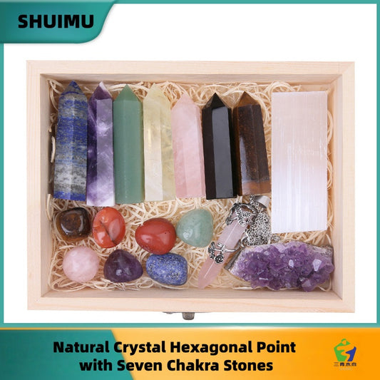 Seven Chakra Crystal Point with Amethyst Cluster Healing Gift Set