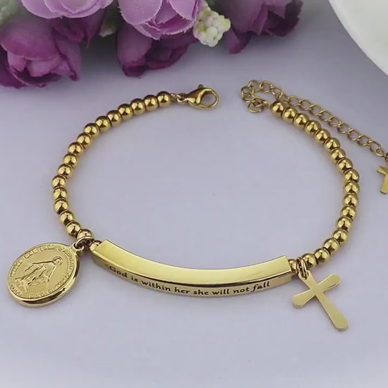 Stainless Steel Rosary Bead Bracelet