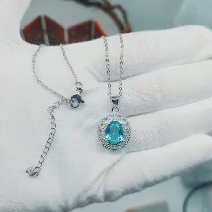 Blue Topaz Stainless Steel Pendant & Earrings Set – Luxury Valentine’s Gift