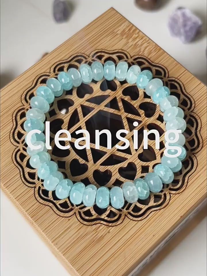 Blue Chalcedony & Glass Crystal Healing Bracelet