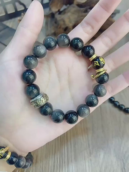 Wukong Silver Sheen Obsidian Bracelet · Mantra Energy Beads for Couples