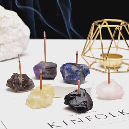 Natural Rose Amethyst & Citrine Crystal Incense Holder with Gemstone Chips – Sacred Meditation Burner
