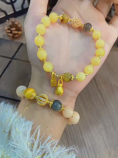 Golden Rutilated Quartz Bracelet · High-End Energy Healing Wealth Crystal for Women