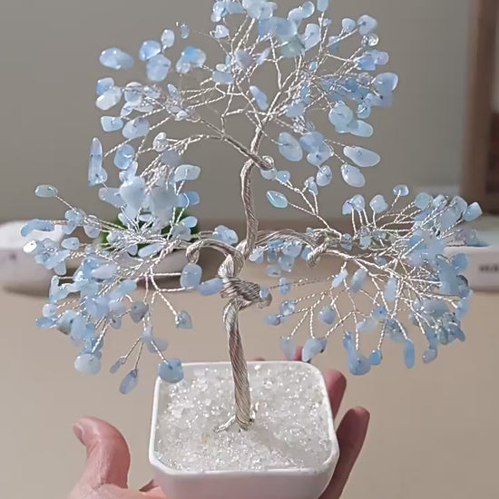 Natural Aquamarine Crystal Money Tree – Feng Shui Tree of Life for Prosperity & Harmony